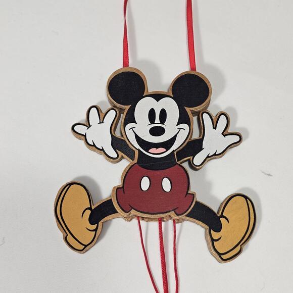 Disney Other - 1990 DISNEY MICKEY MOUSE MARIONETTE PULL STRING ORNAMENT WOOD VINTAGE